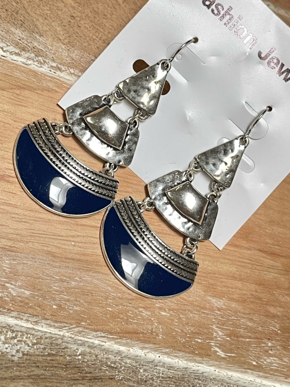Silver-tone Navy Dangle Earrings - Fashion Jewelry